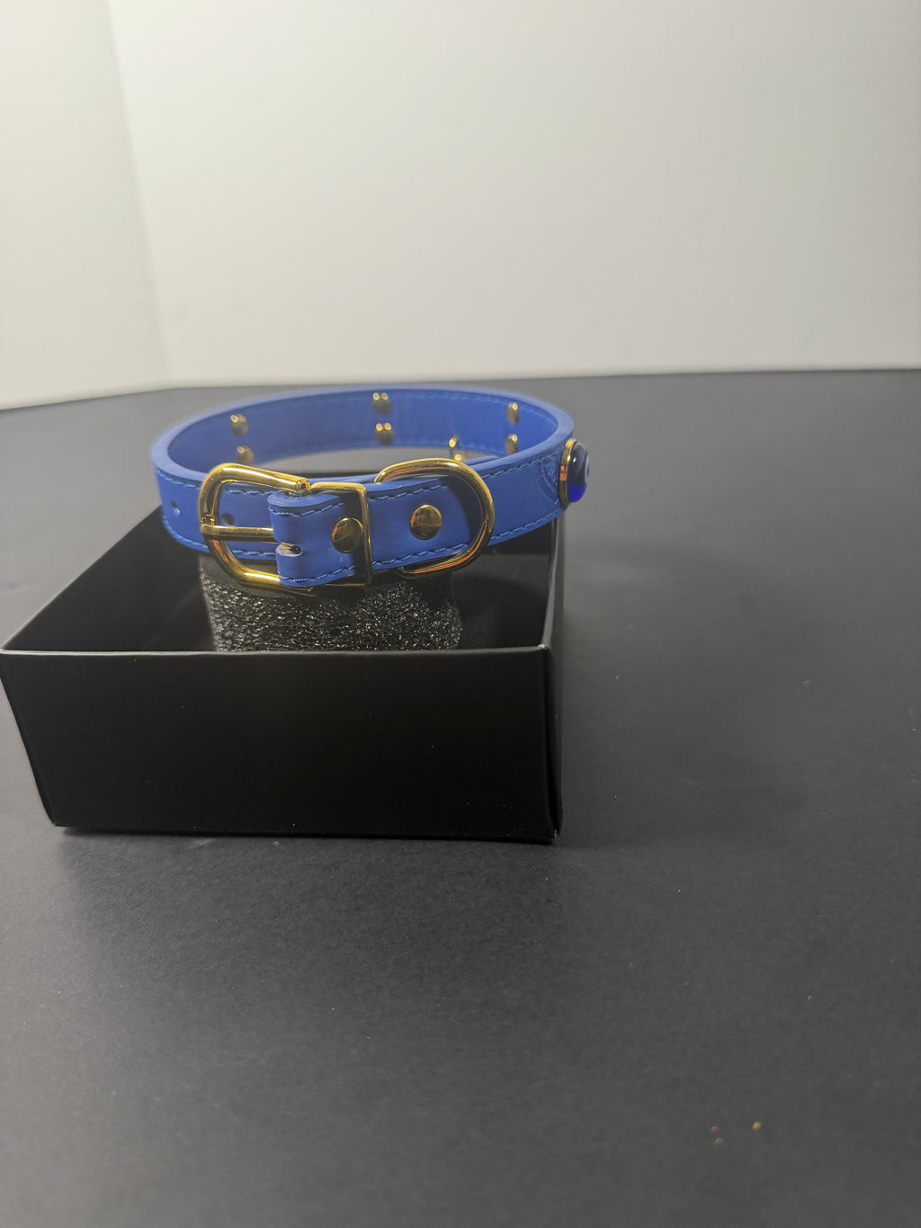 Blue Evil Eye & Hamsa Hand Vegan Leather Dog Collar