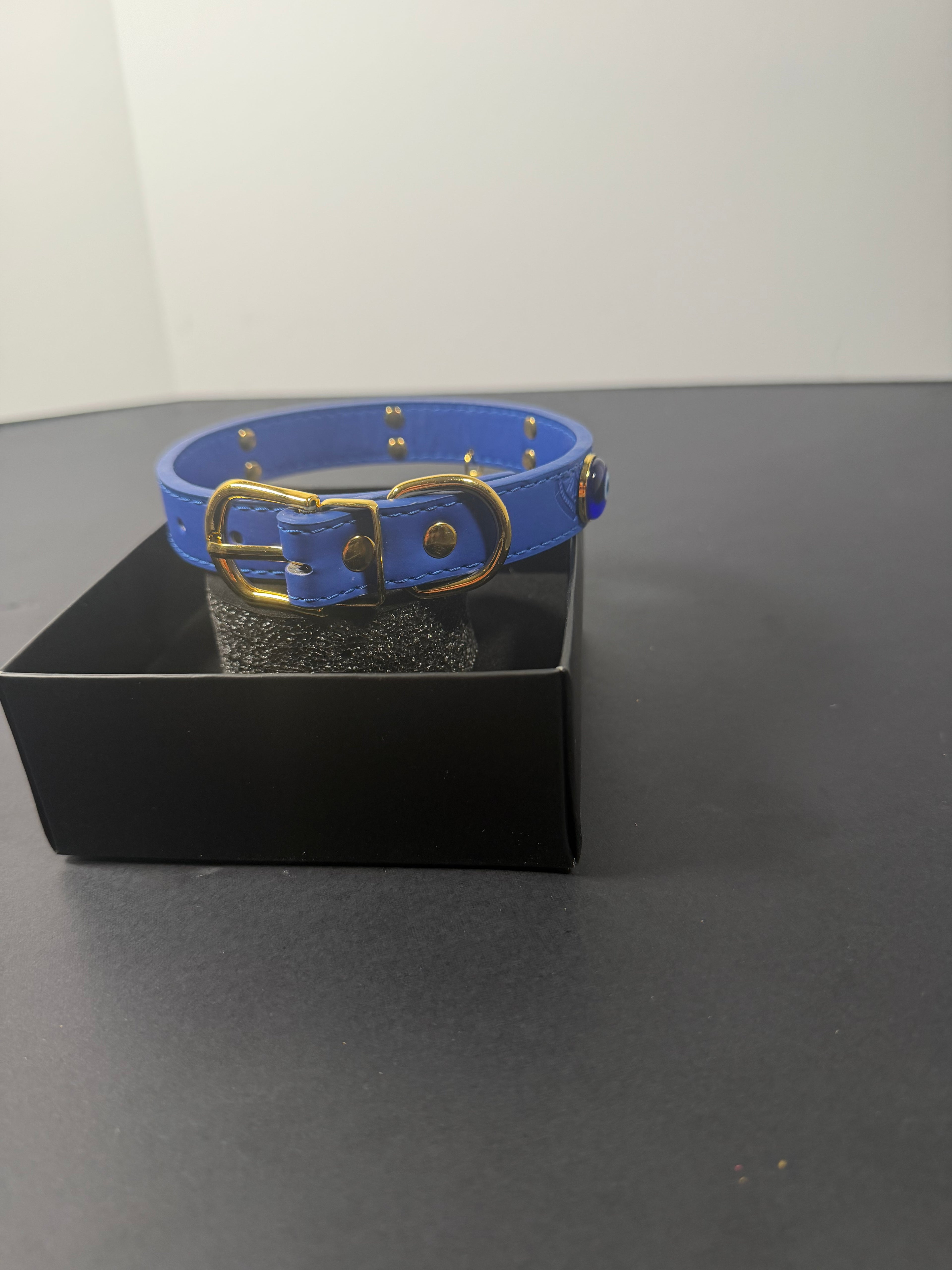 Blue Evil Eye & Hamsa Hand Vegan Leather Dog Collar