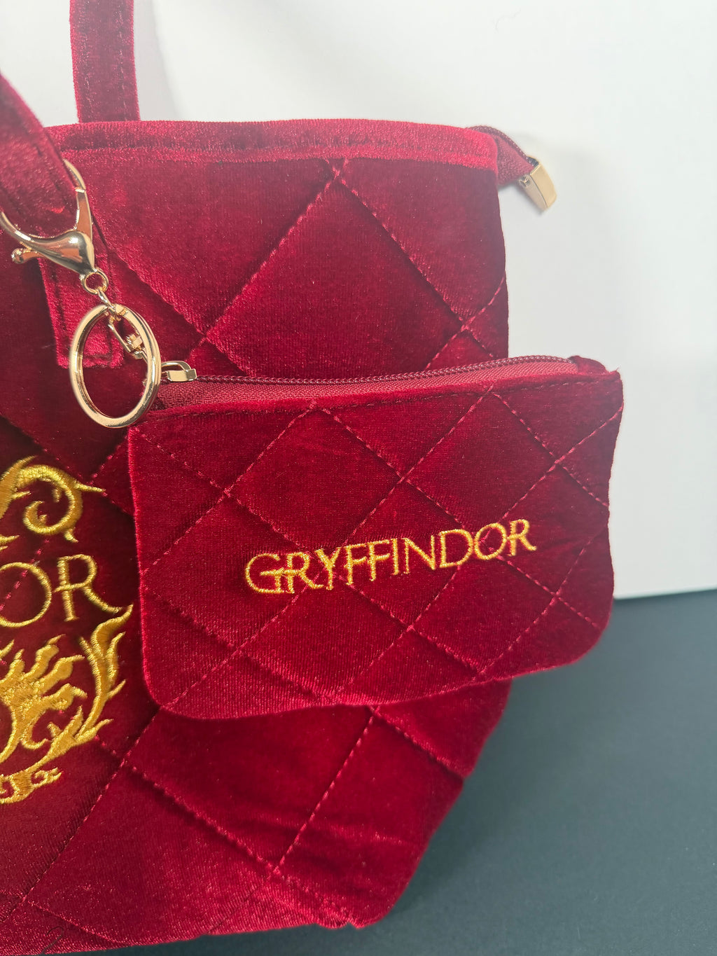 Harry Potter Gryffindor Quilted Velvet Tote Bag with Matching Pouch