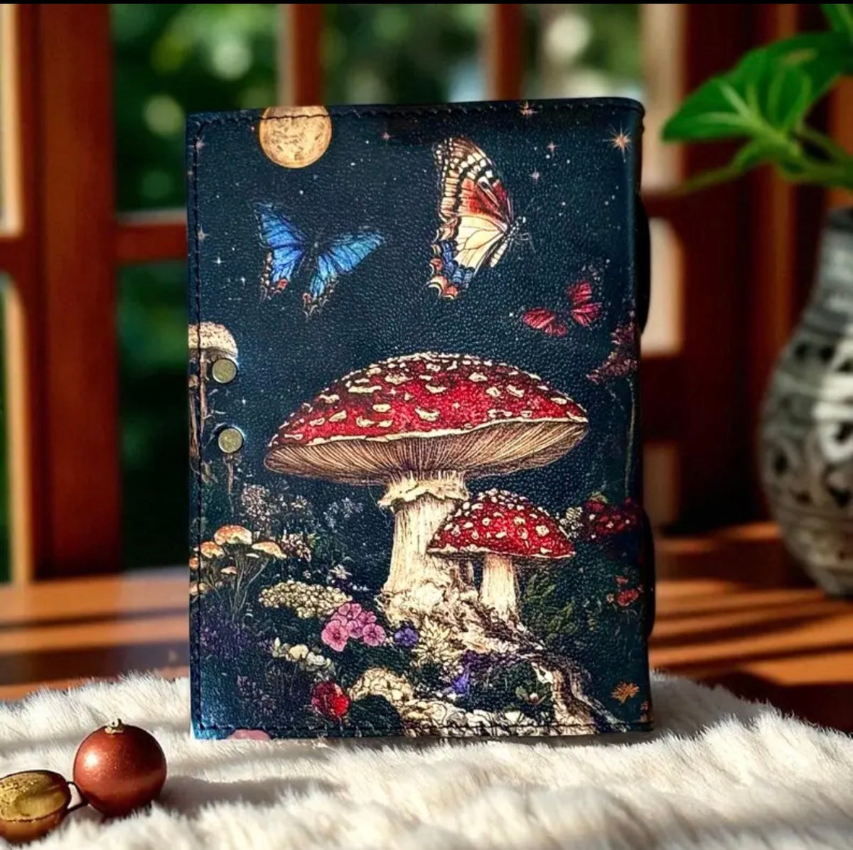 Enchanted Mushroom Leather Grimoire – Handmade 200 Page Journal