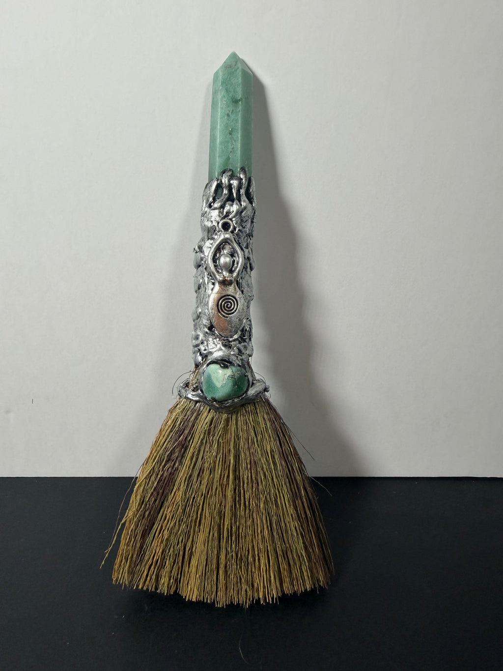 Green Aventurine Spiral Goddess Altar Besom – Decorative Wiccan Broom