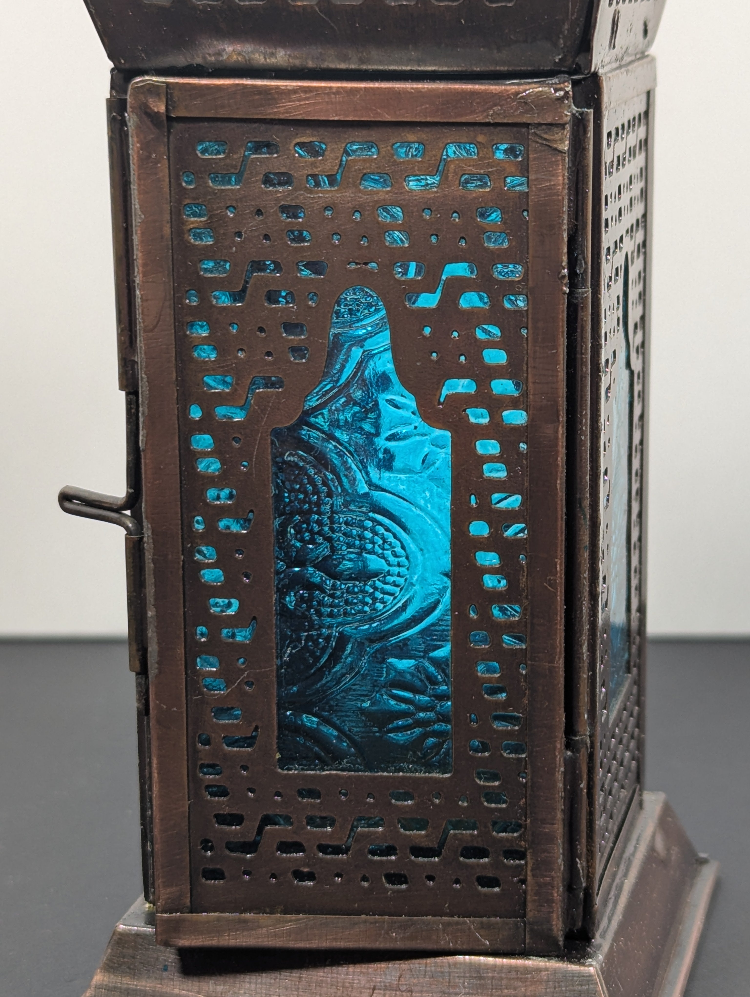 Azur Turquoise Glass & Metal Lantern