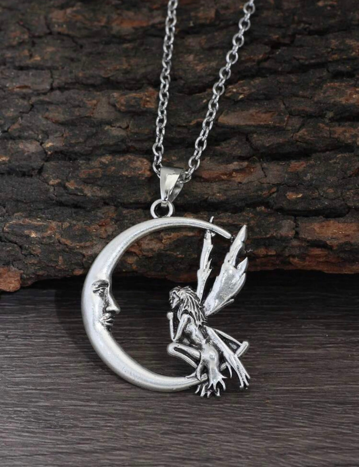 Fairy on the Moon Crescent Pendant Necklace