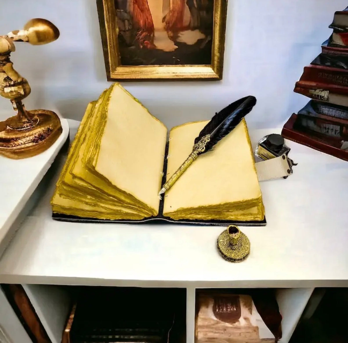 Stained Glass Dragon Leather Grimoire – 200 Page Handmade Journal