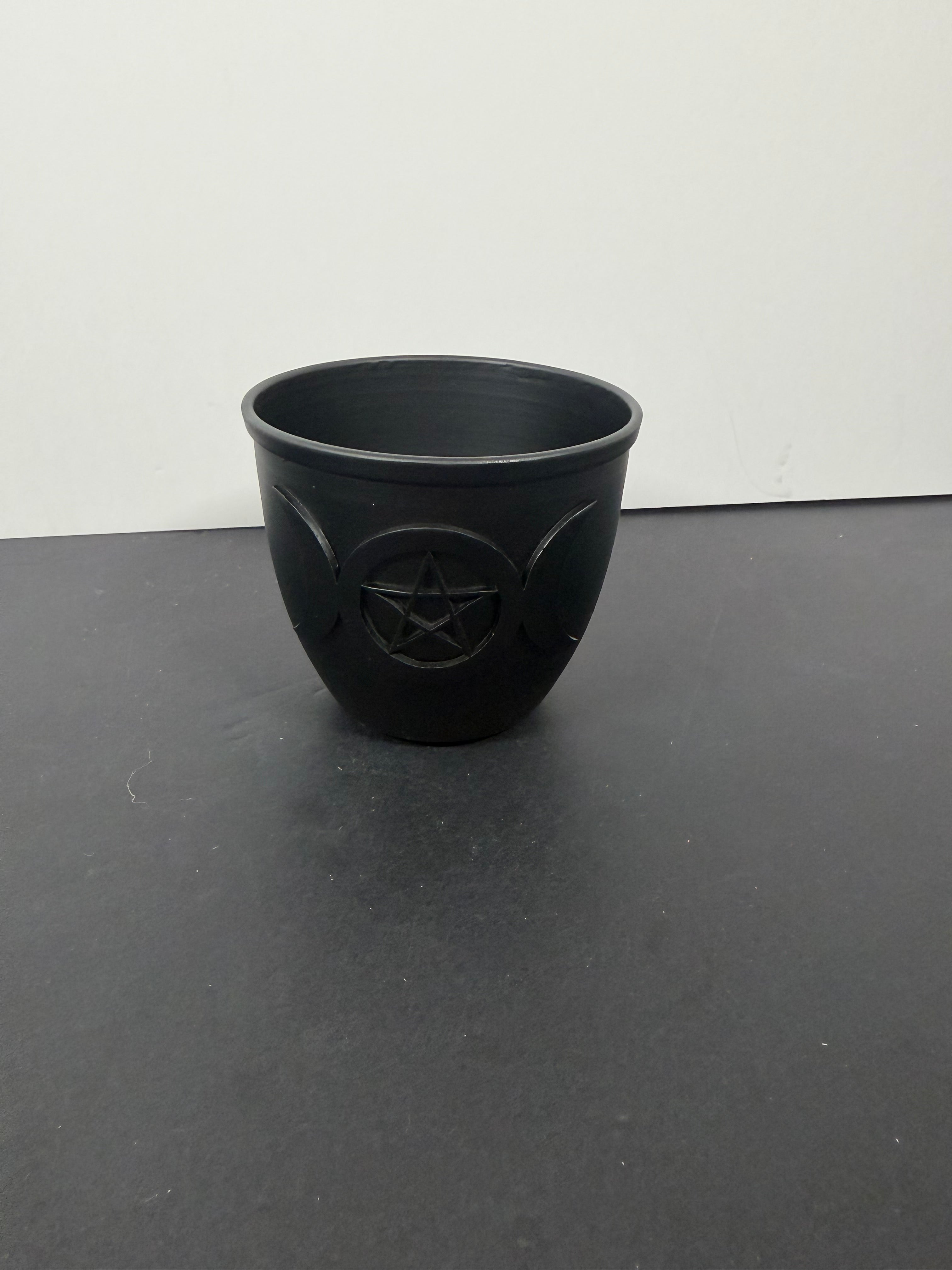 Triple Moon Pentacle Ceramic Mini Cauldron (2.5”)