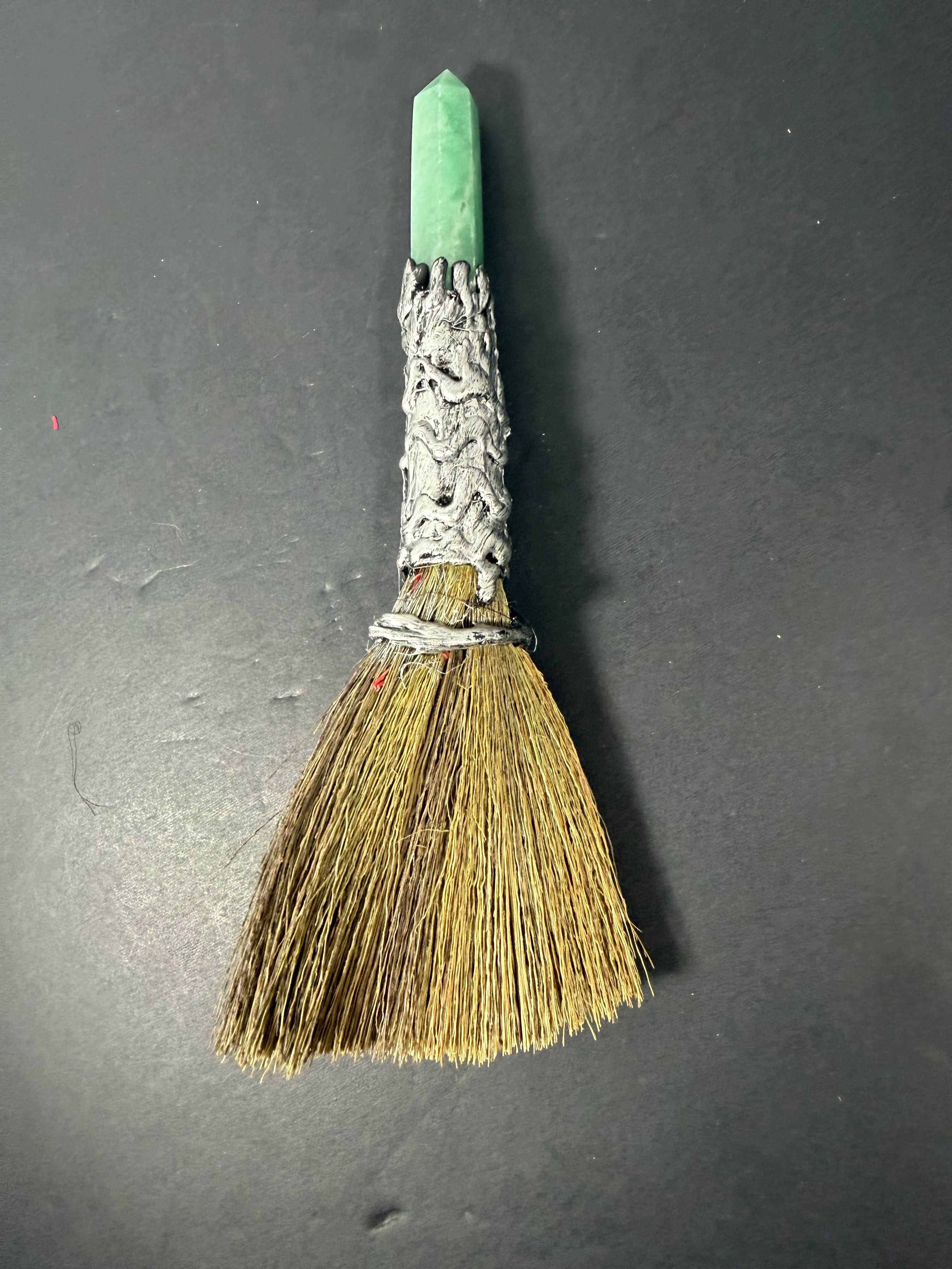 Green Aventurine Spiral Goddess Altar Besom – Decorative Wiccan Broom
