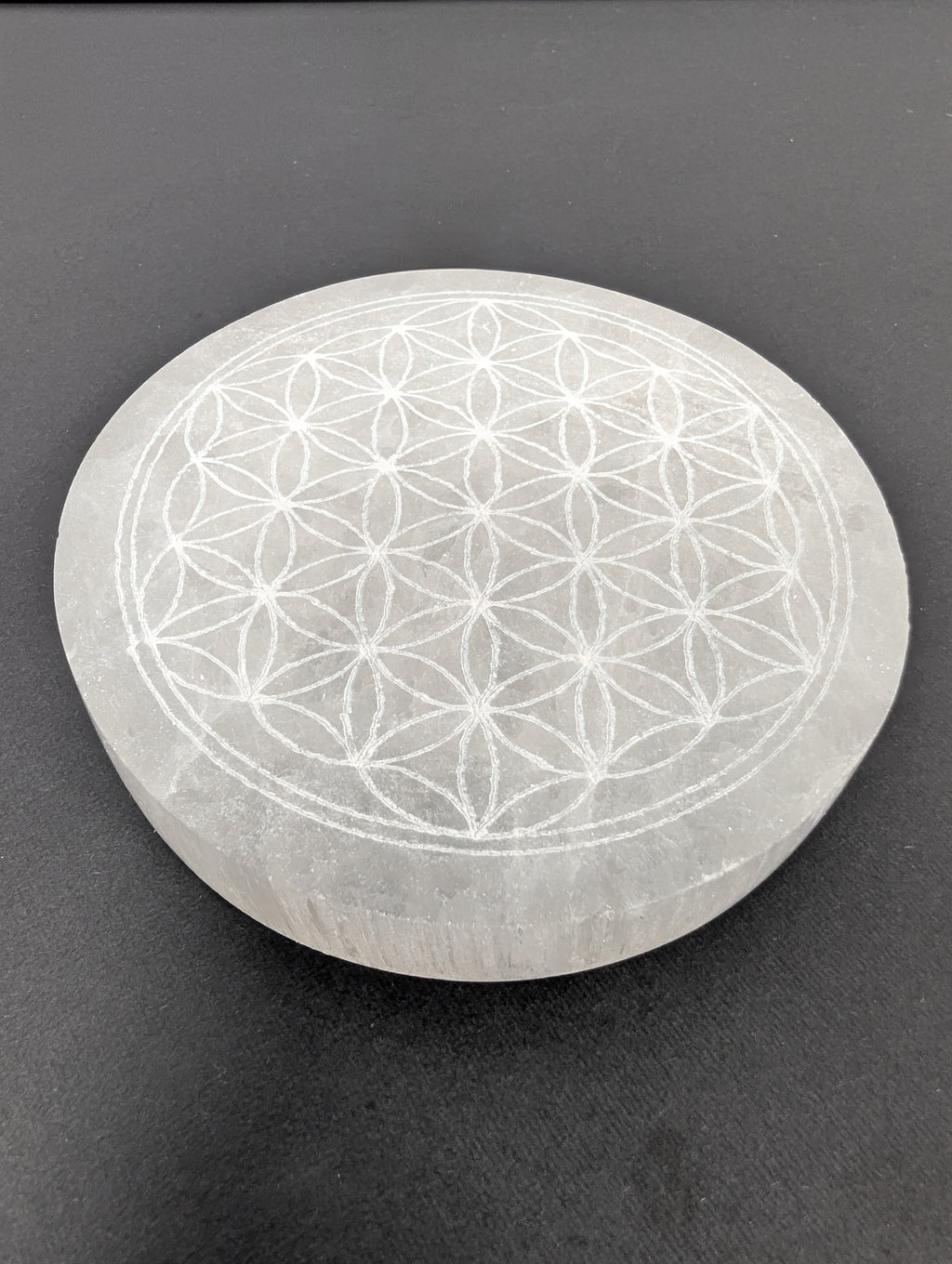 Small Selenite Charging Plate with Flower of Life Design