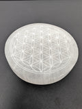 Small Selenite Charging Plate with Flower of Life Design