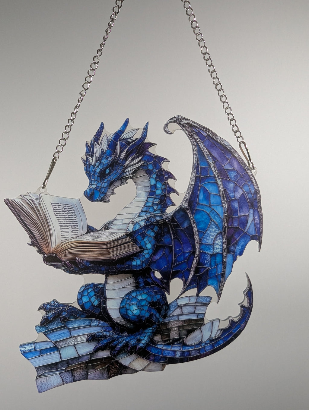 2D Blue Reading Dragon Hanging Decoration