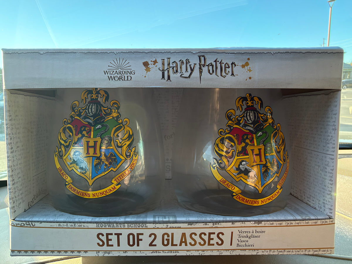 Harry Potter Hogwarts Crest Stemless Glass Set – Set of 2