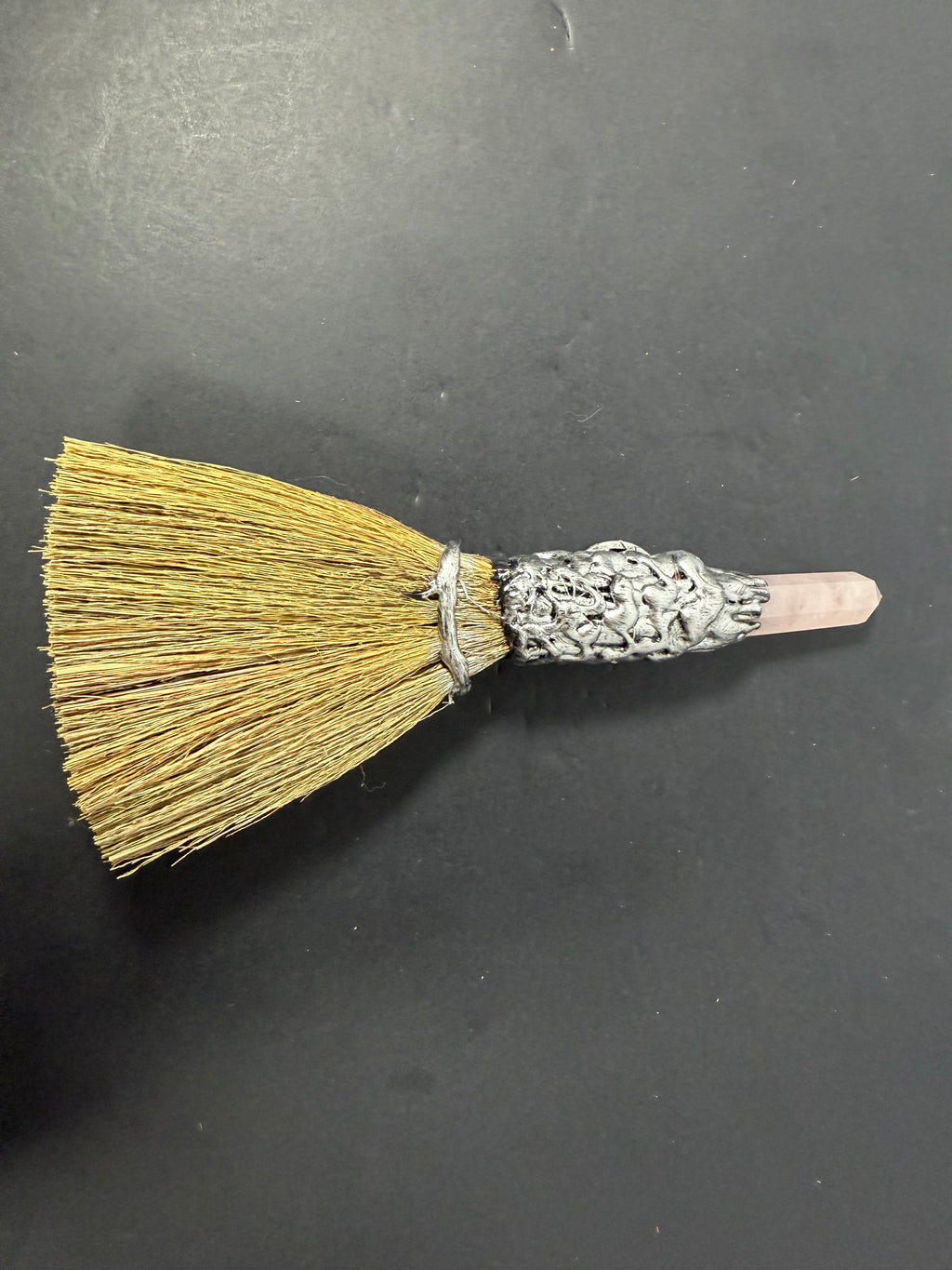 Rose Quartz Raven Altar Besom – Decorative Wiccan Broom
