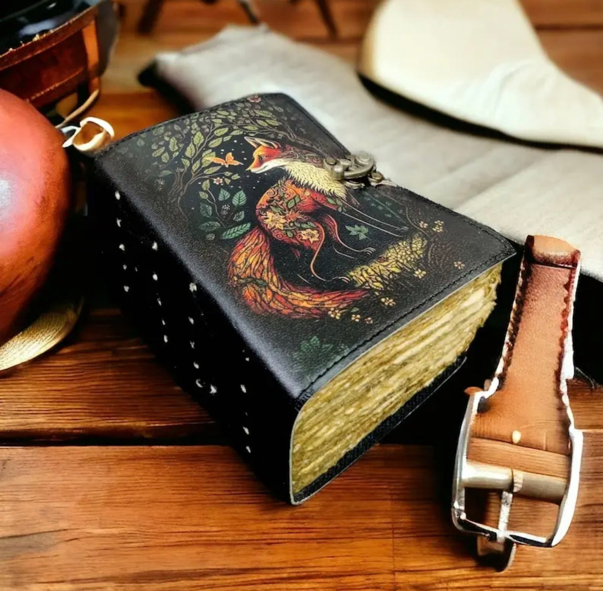 Enchanted Fox Leather Journal – Handmade 200-Page Grimoire