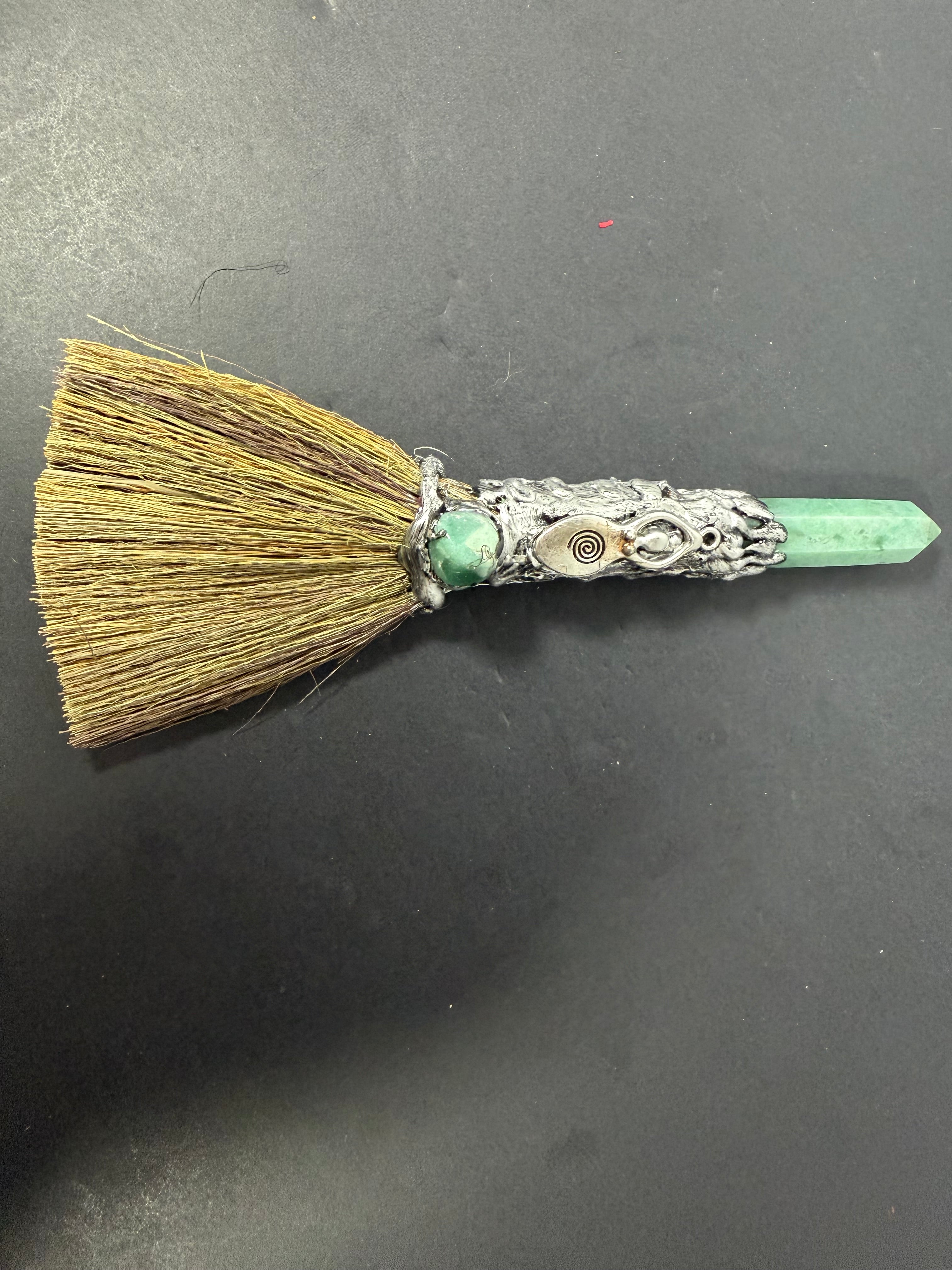 Green Aventurine Spiral Goddess Altar Besom – Decorative Wiccan Broom