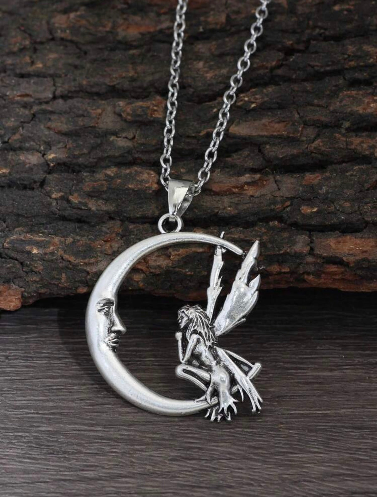 Fairy on the Moon Crescent Pendant Necklace