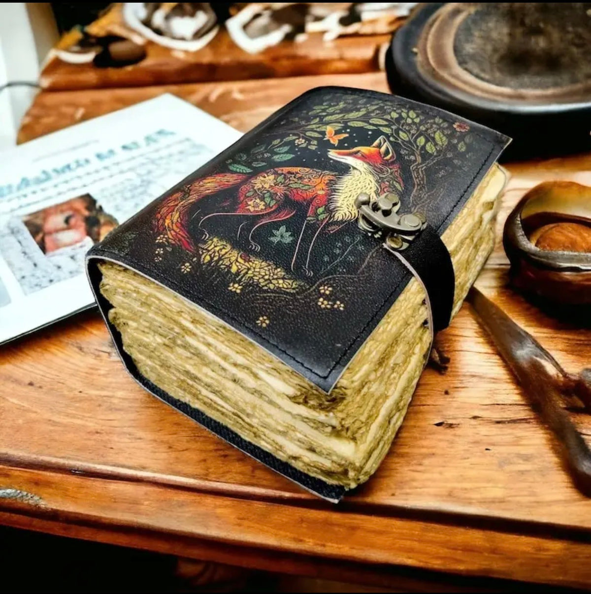 Enchanted Fox Leather Journal – Handmade 200-Page Grimoire