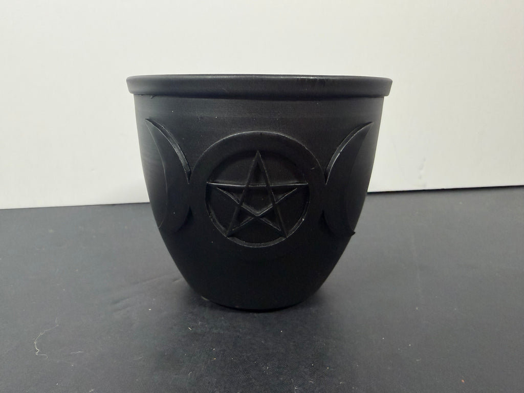 Triple Moon Pentacle Ceramic Mini Cauldron (2.5”)