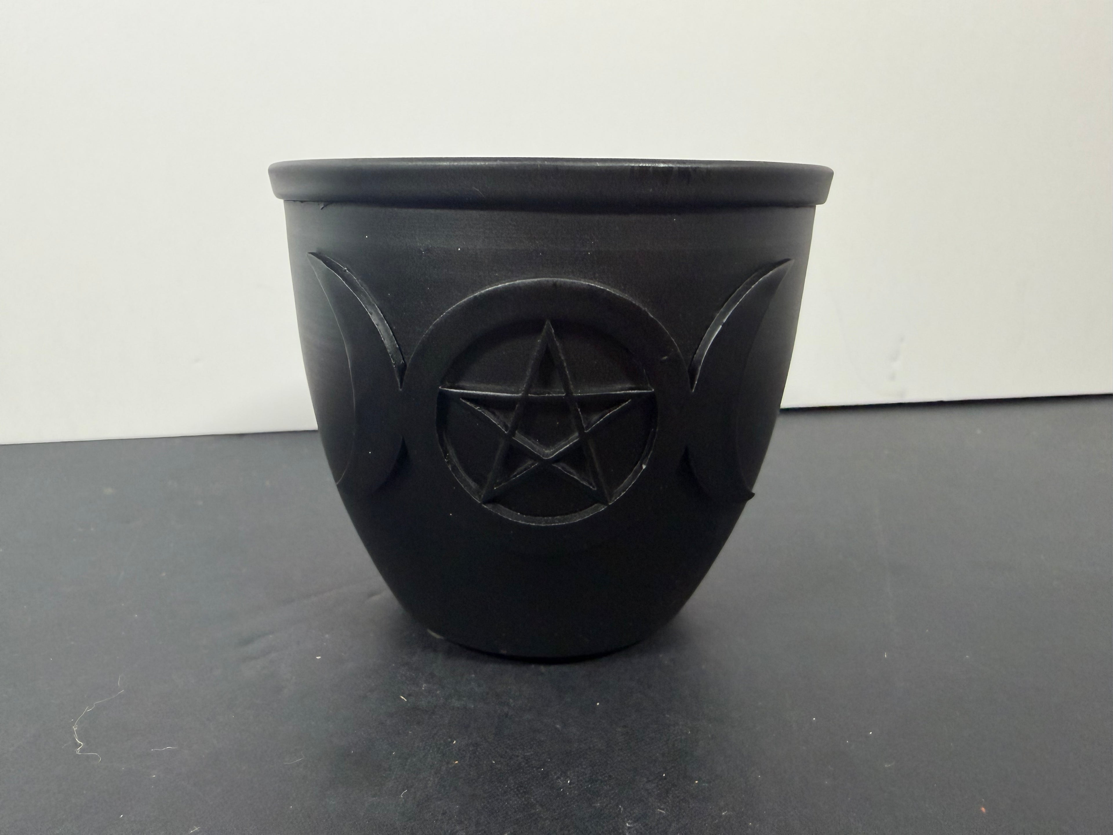 Triple Moon Pentacle Ceramic Mini Cauldron (2.5”)