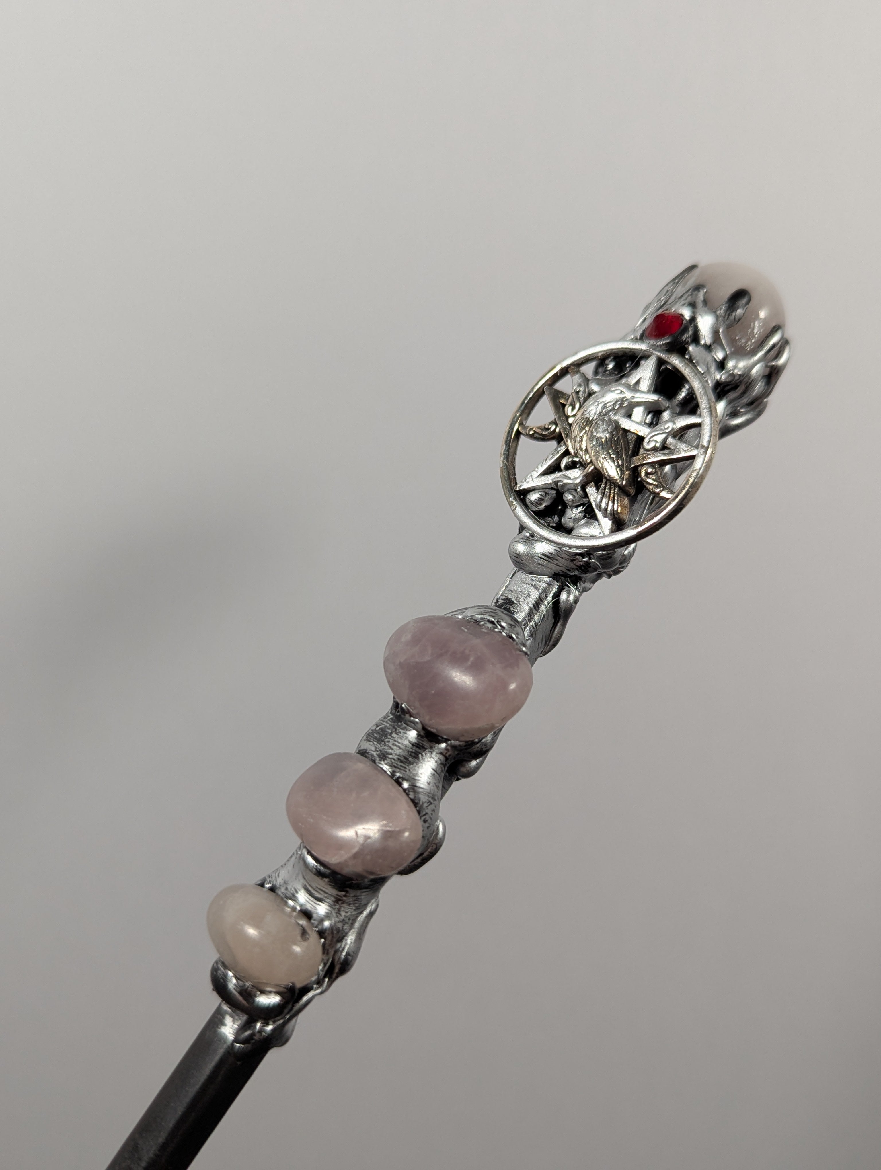 Deluxe Raven & Rose Quartz Decorative Wand