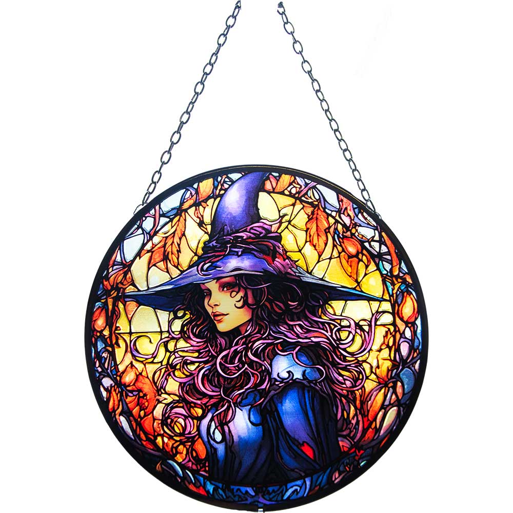 Glass Suncatcher-Mystical Witch 6"Dia
