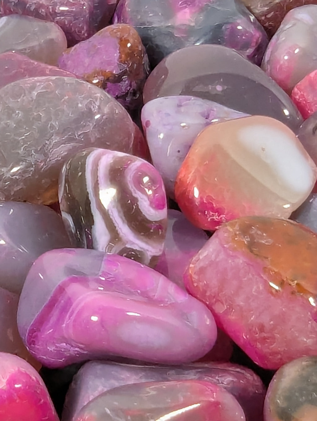 Agate Pink Tumbled Stone — Enhanced