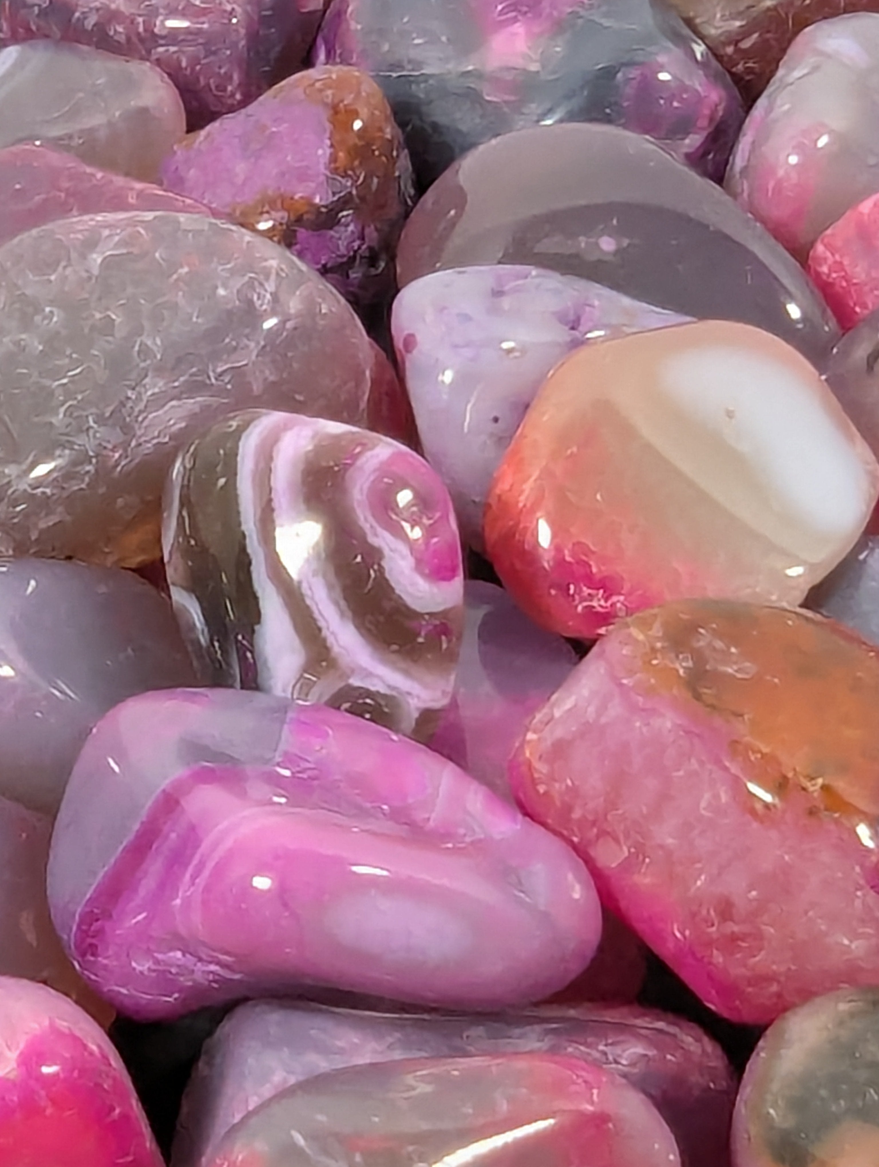 Agate Pink Tumbled Stone — Enhanced
