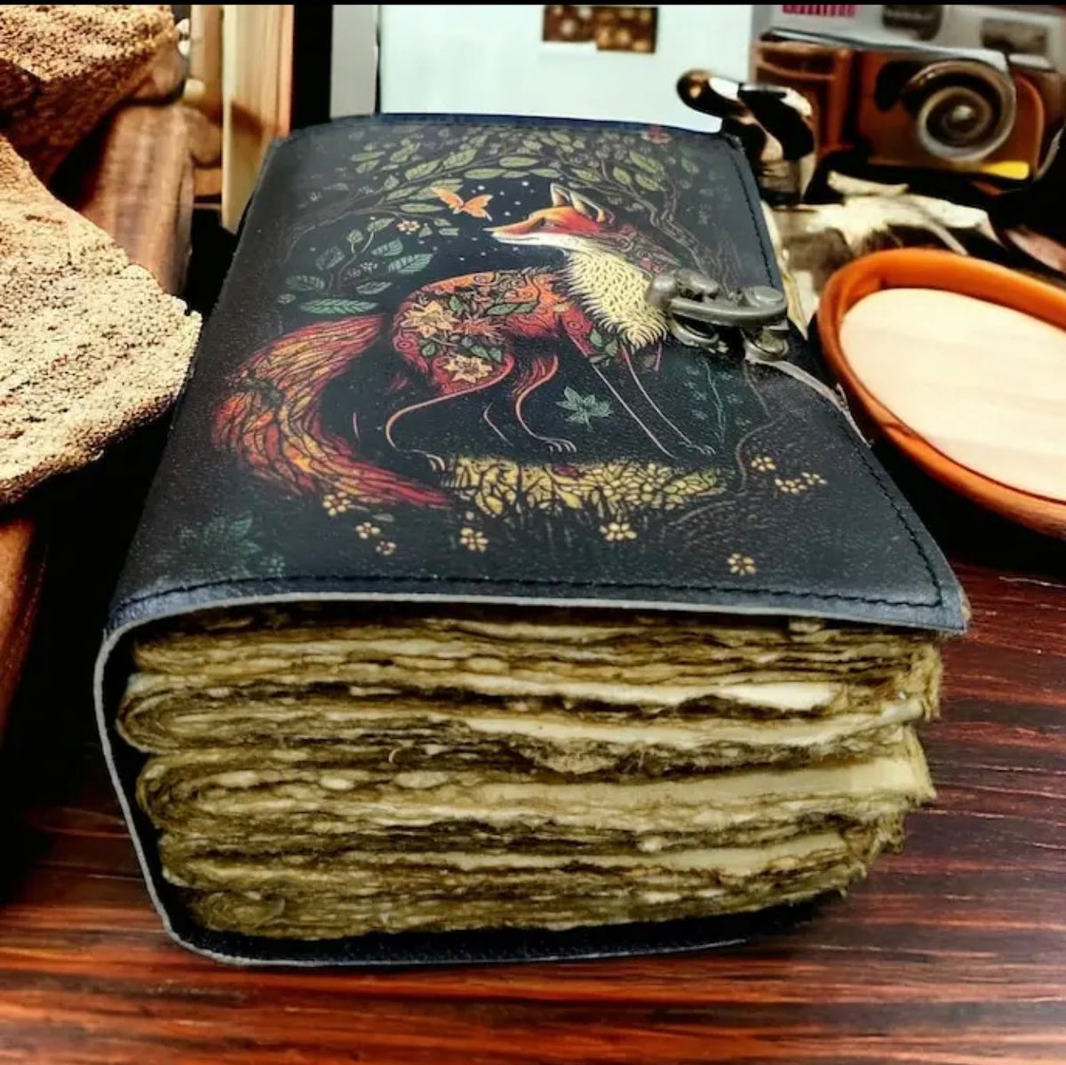 Enchanted Fox Leather Journal – Handmade 200-Page Grimoire