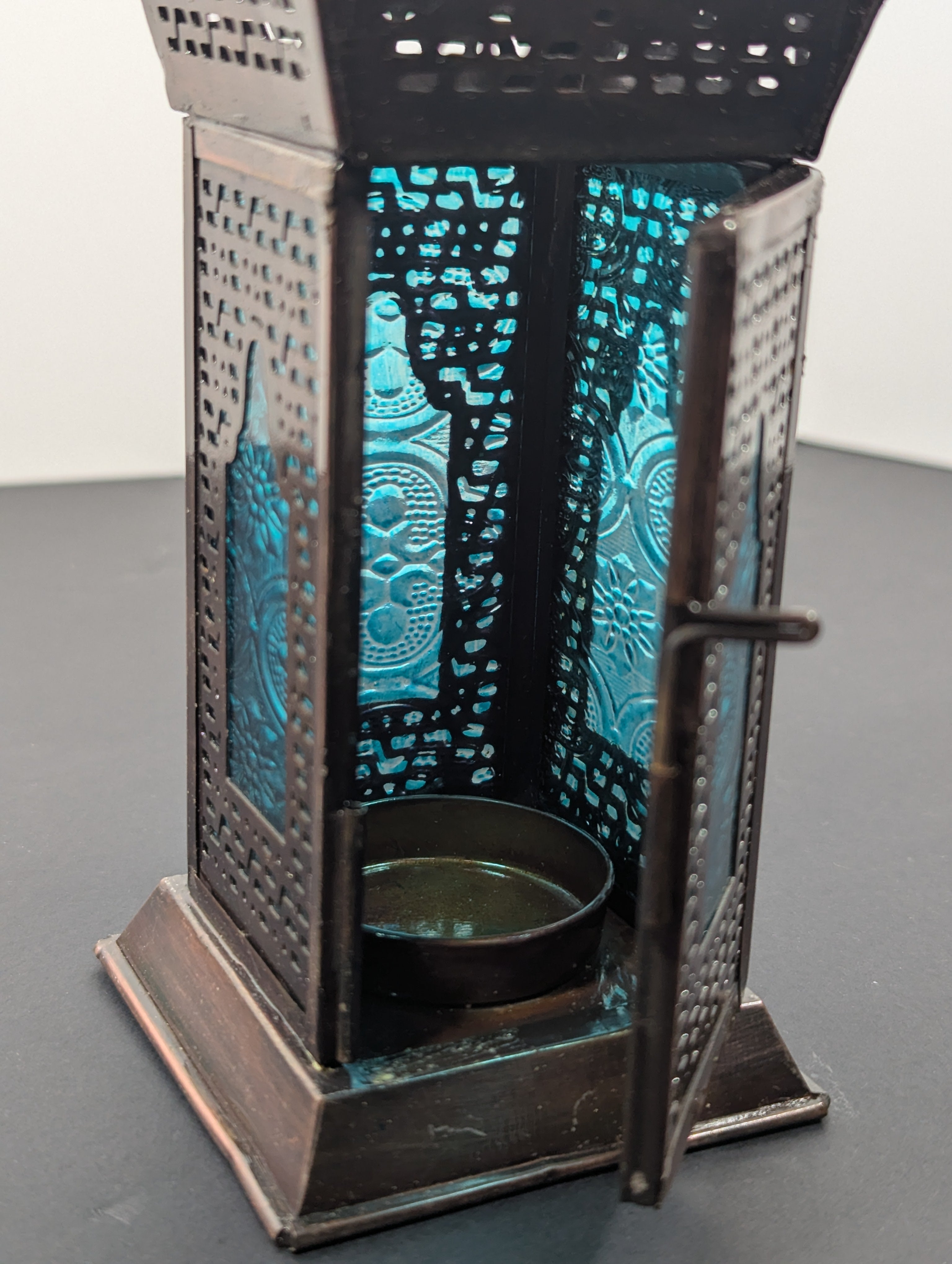 Azur Turquoise Glass & Metal Lantern