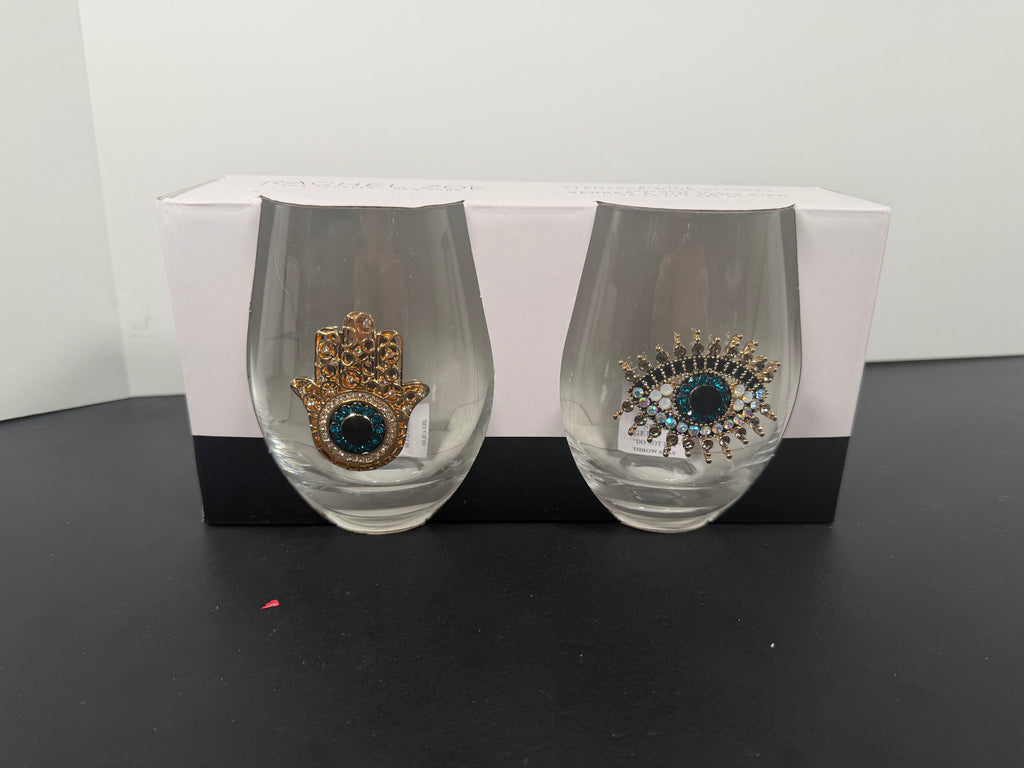Protective Hamsa & Evil Eye Stemless Wine Glass Gift Set