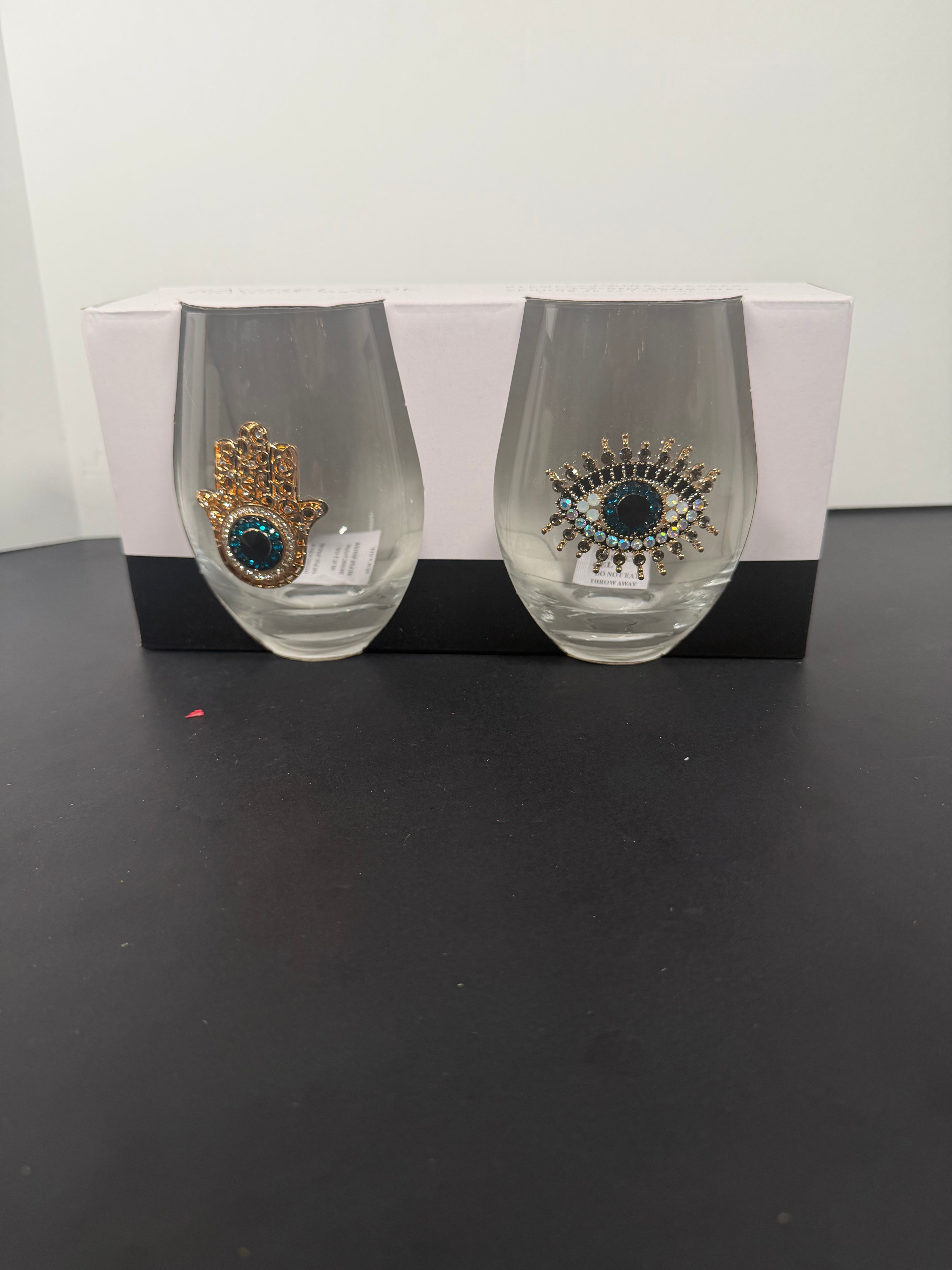 Protective Hamsa & Evil Eye Stemless Wine Glass Gift Set