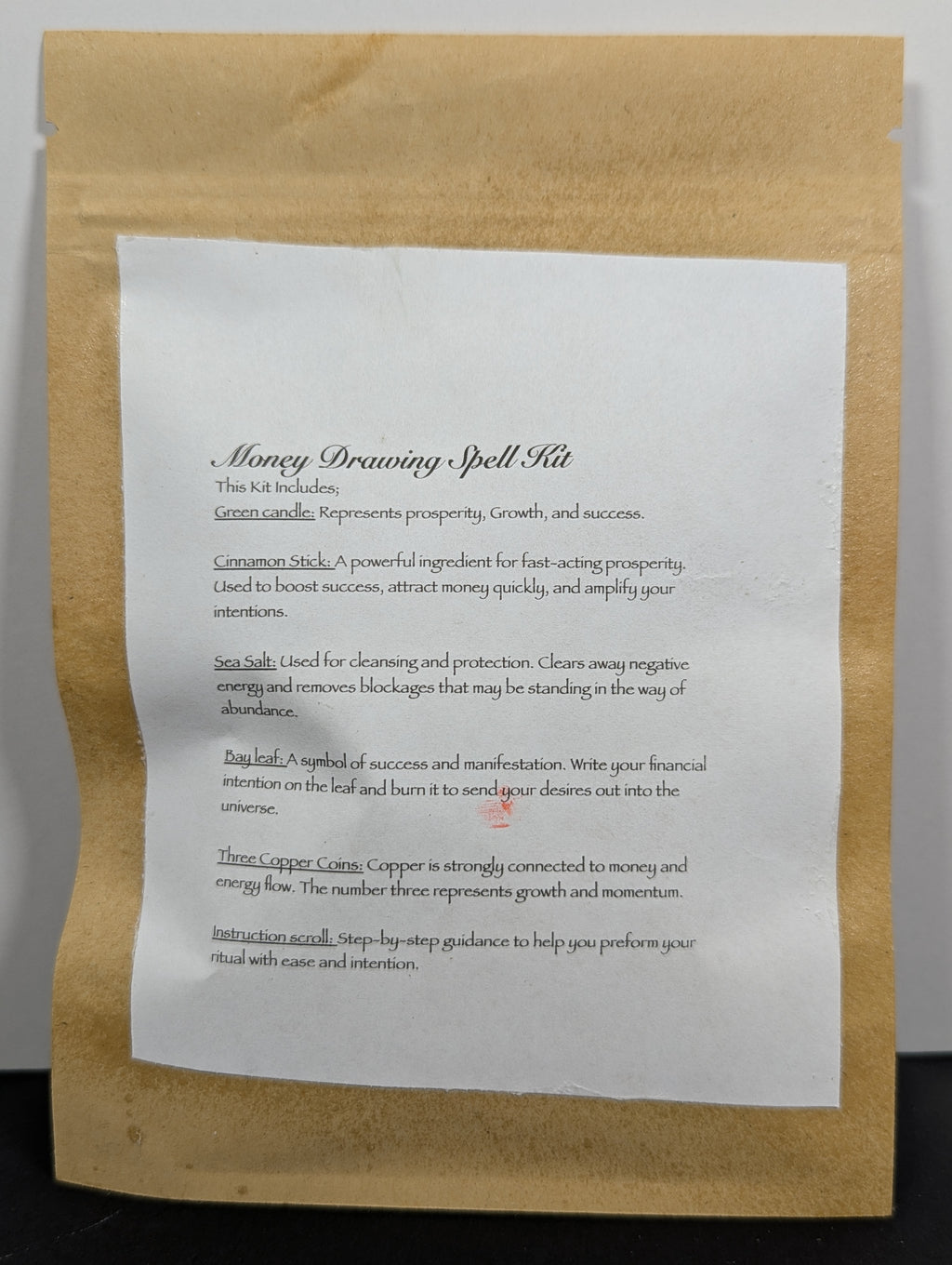 Money Drawing Spell Incantation Kit
