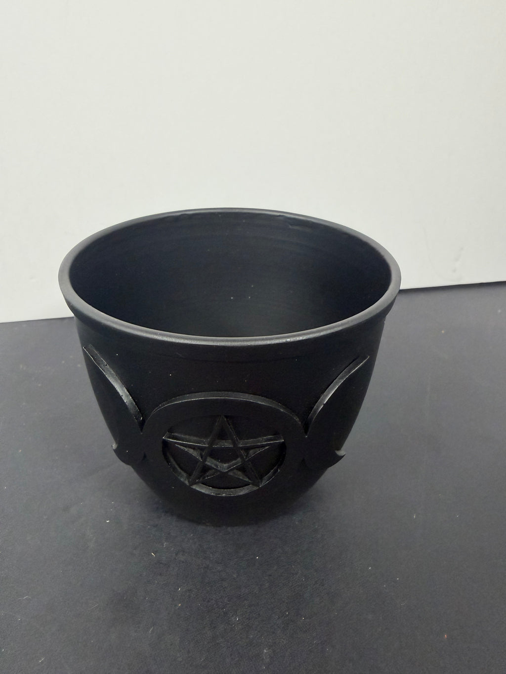 Triple Moon Pentacle Ceramic Mini Cauldron (2.5”)