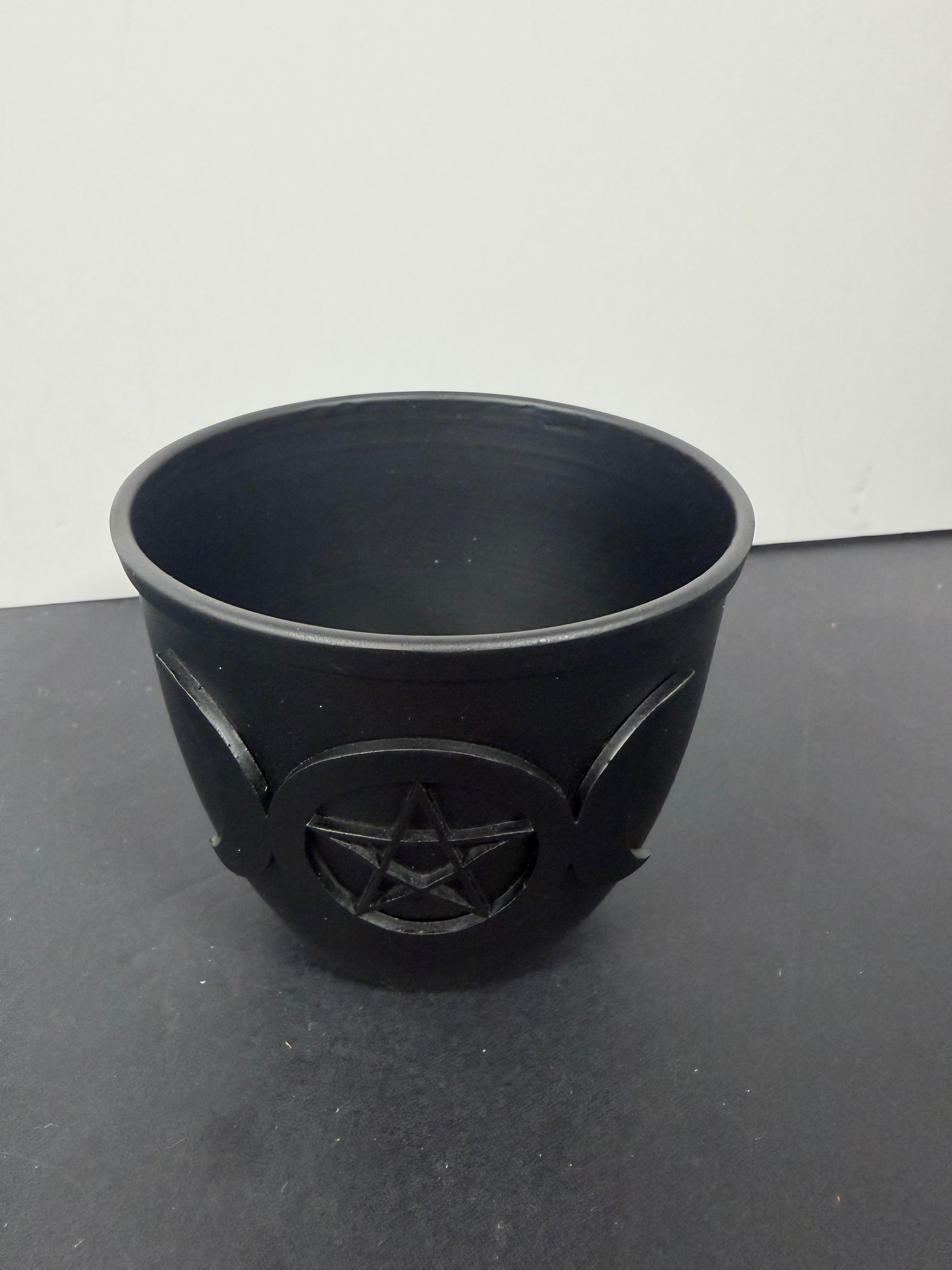 Triple Moon Pentacle Ceramic Mini Cauldron (2.5”)