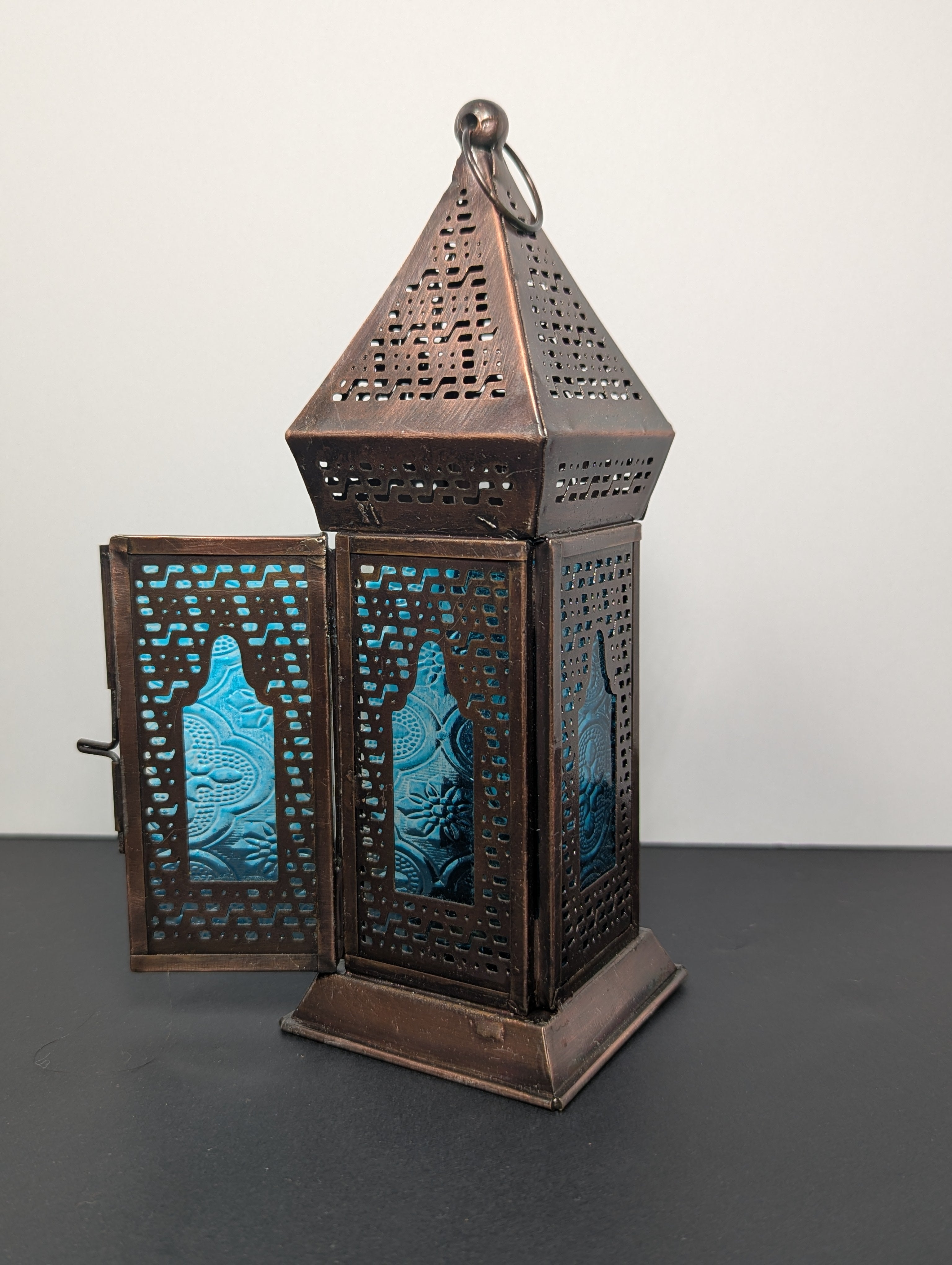 Azur Turquoise Glass & Metal Lantern
