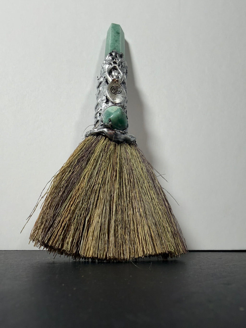 Green Aventurine Spiral Goddess Altar Besom – Decorative Wiccan Broom