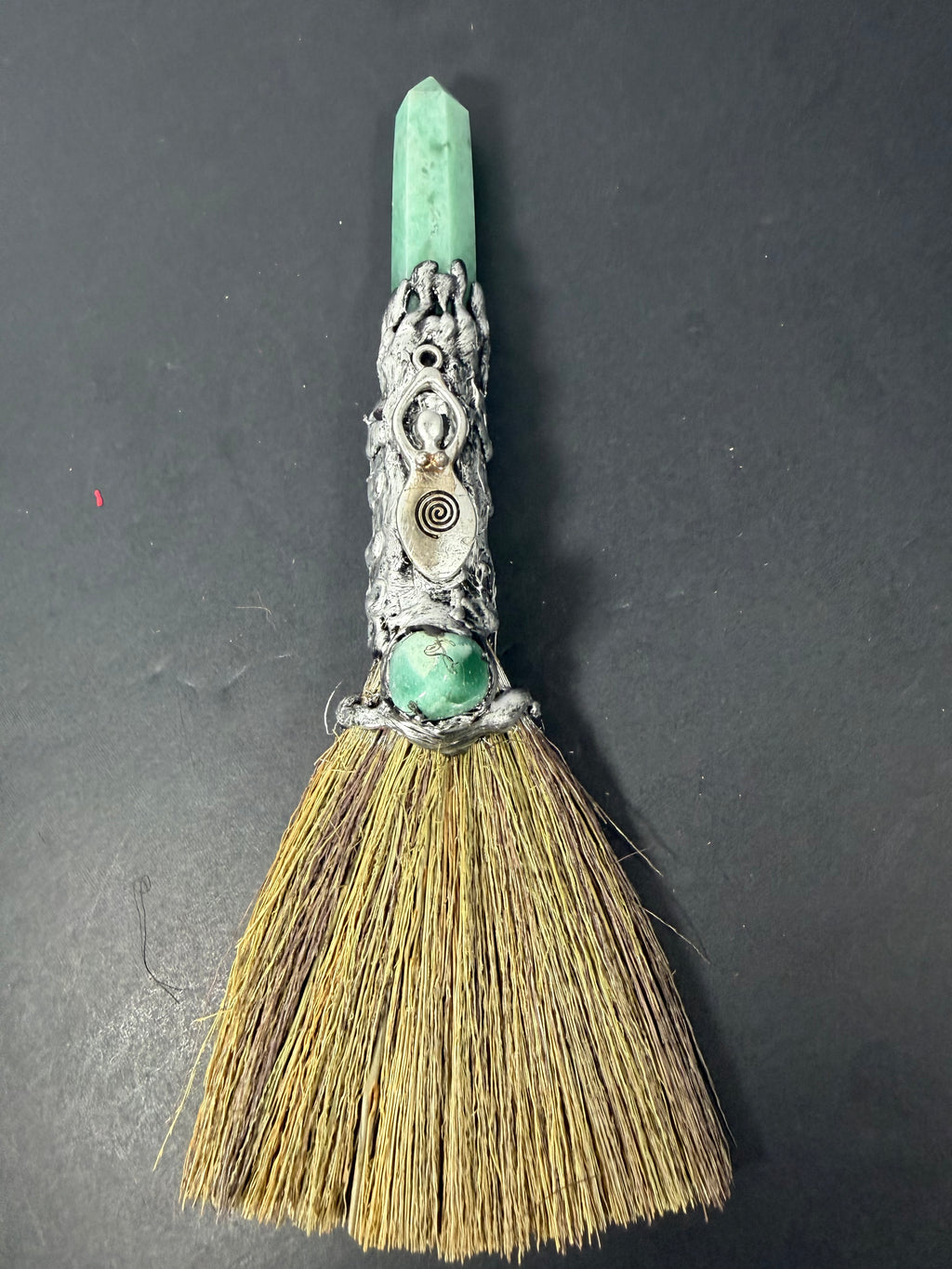Green Aventurine Spiral Goddess Altar Besom – Decorative Wiccan Broom