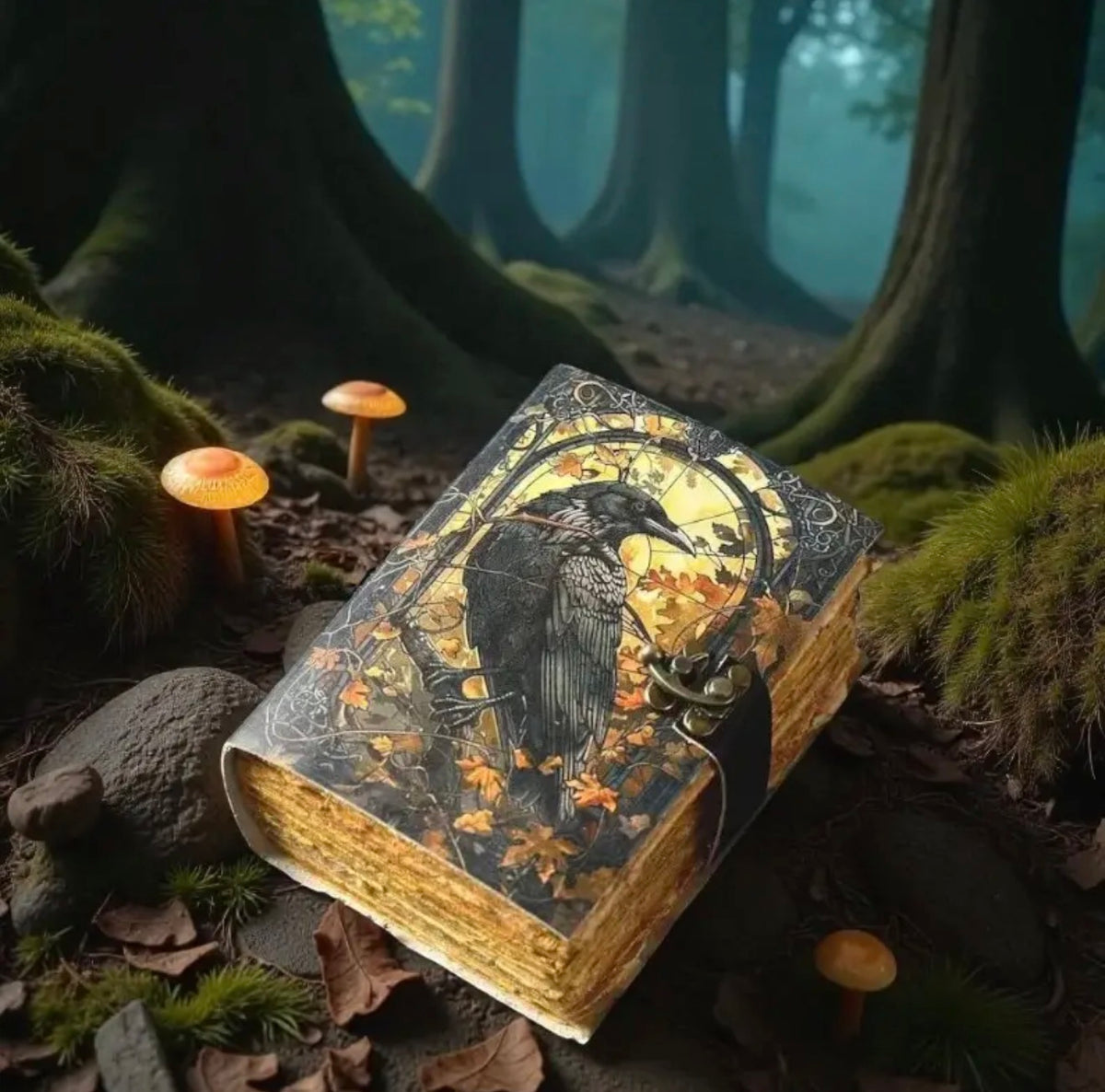 Raven Leather Grimoire Journal – 200 Page Gothic Book of Shadows