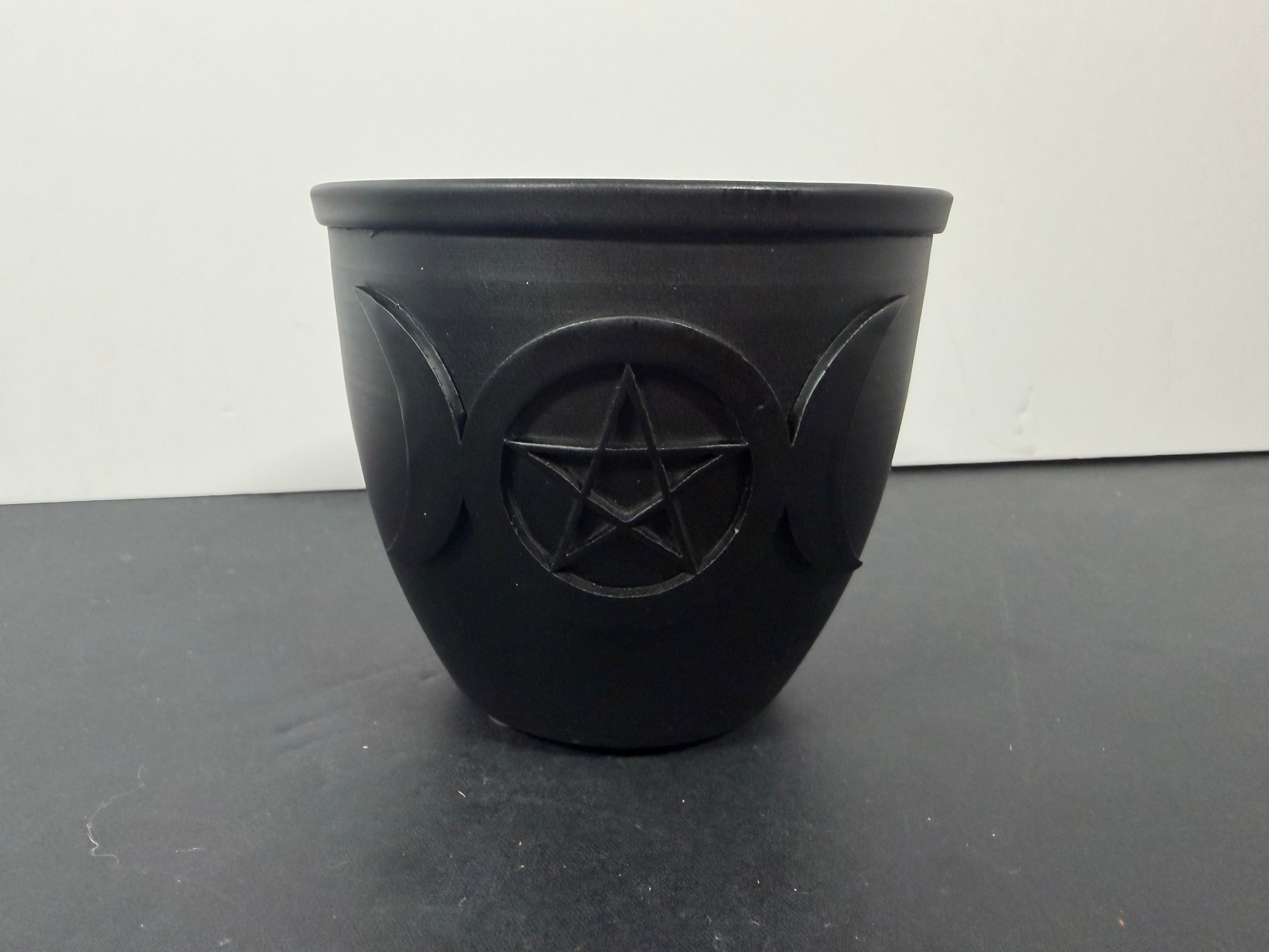 Triple Moon Pentacle Ceramic Mini Cauldron (2.5”)