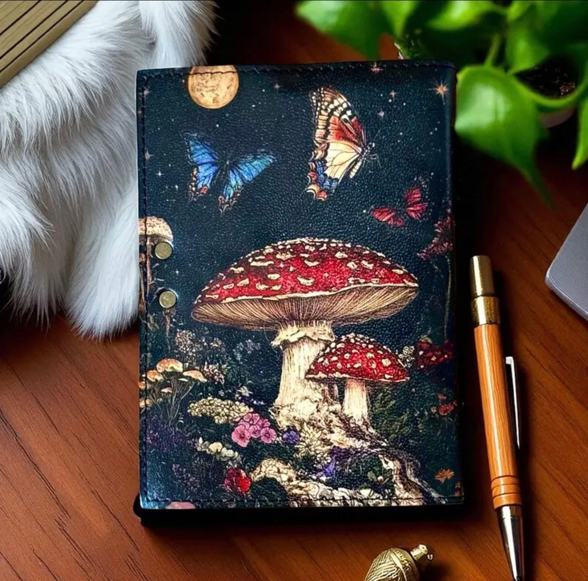 Enchanted Mushroom Leather Grimoire – Handmade 200 Page Journal