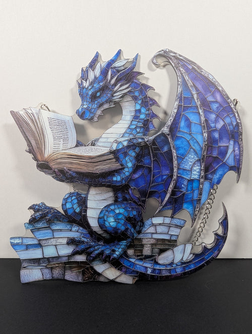 2D Blue Reading Dragon Hanging Decoration