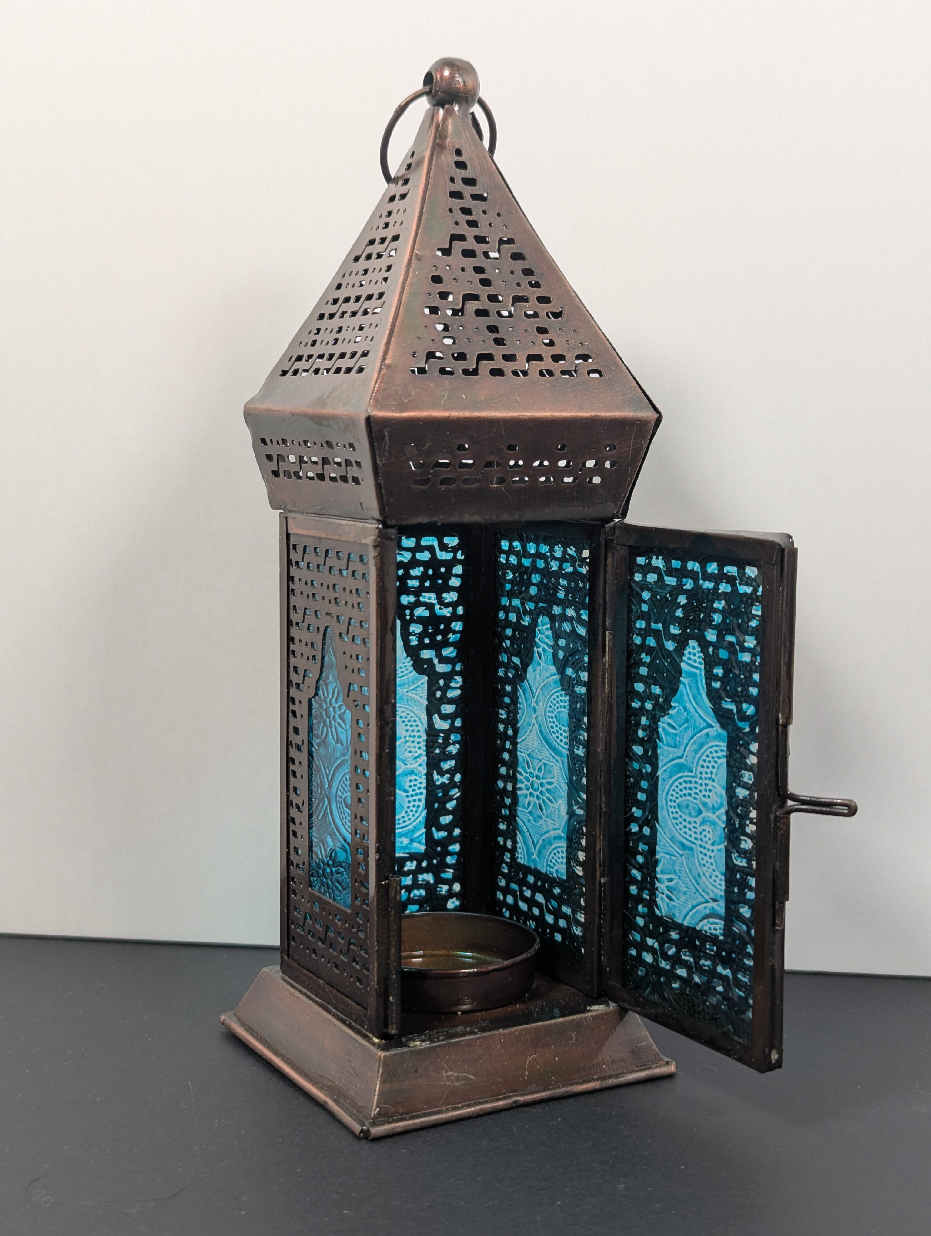 Azur Turquoise Glass & Metal Lantern