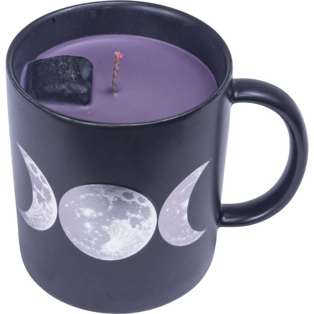 Moon Phases Mug Candle & Incense Holder with Black Tourmaline