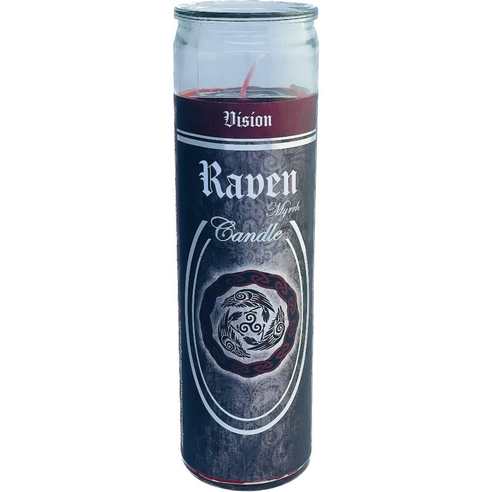 Glass Ritual Candle-Raven-Myrrh  8"Hx2"Dia